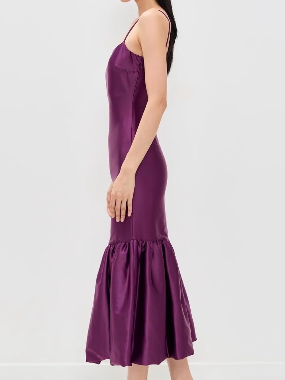 Caroline Constas Ruffle Hem Formal Gown - Amethyst/Purple Satin Midi - Picture 3 of 14